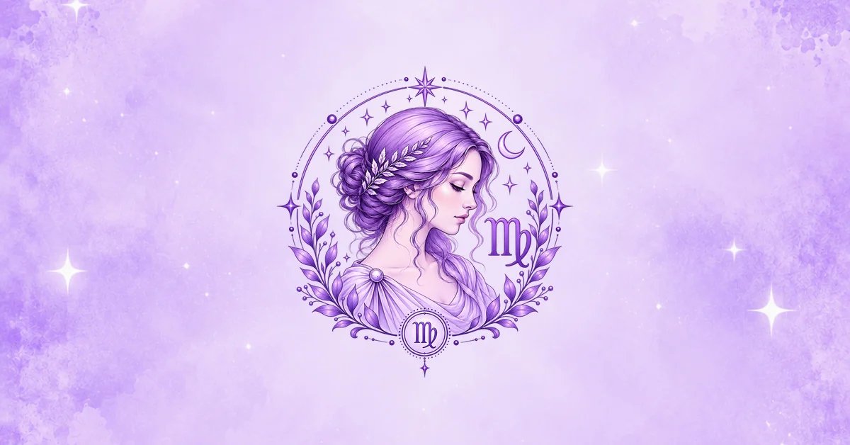 Virgo zodiac sign symbol with a soft purple celestial background