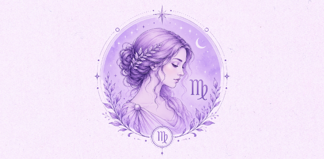 Virgo zodiac sign symbol in a mystical purple celestial design