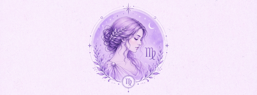 Virgo zodiac sign horoscope illustration in soft purple tones